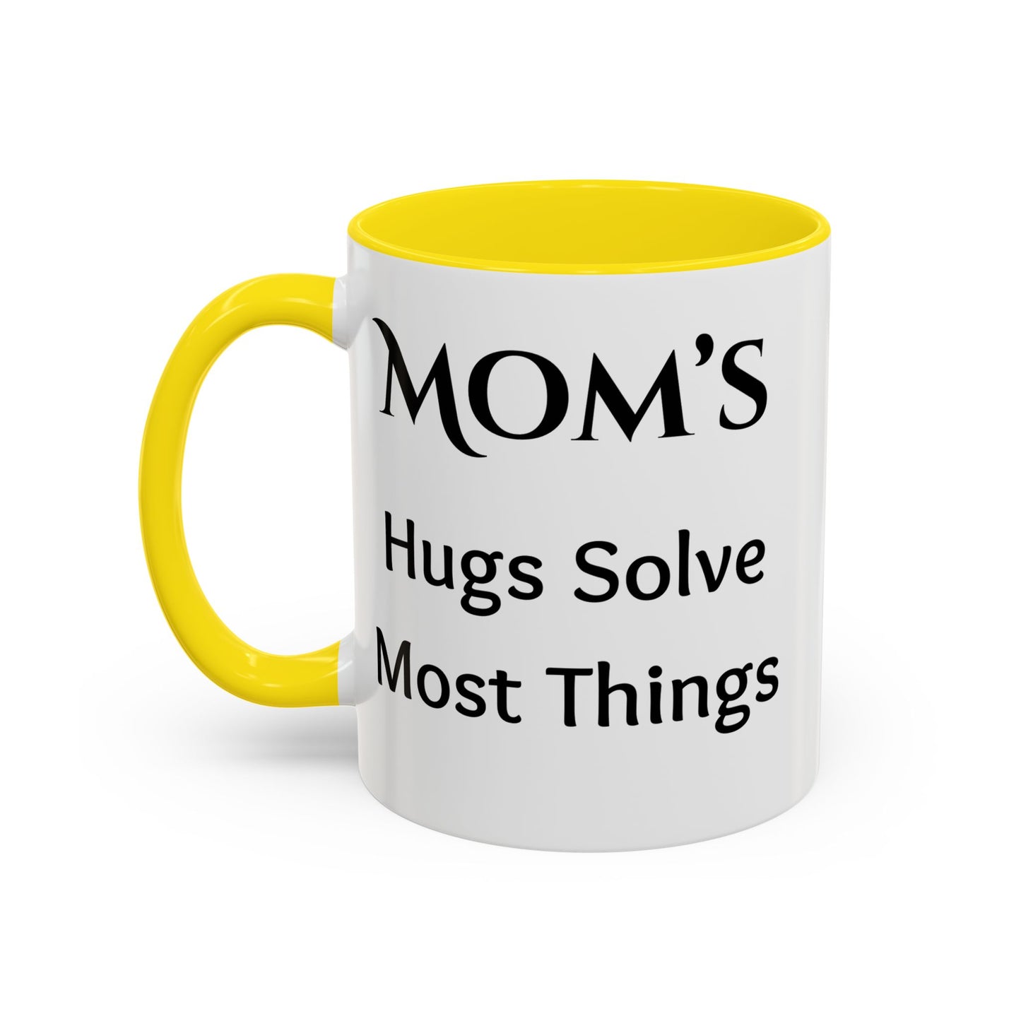Cozy Accent Coffee Mug, 8 colors | Perfect Gift for Mom, saying, “Hugs solve most problems”, and a Thank you message face her!