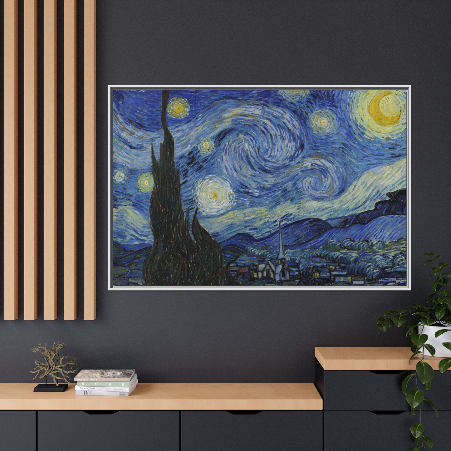 Canvas Framed Print Art - Starry Night, Vincent van Gogh Painting