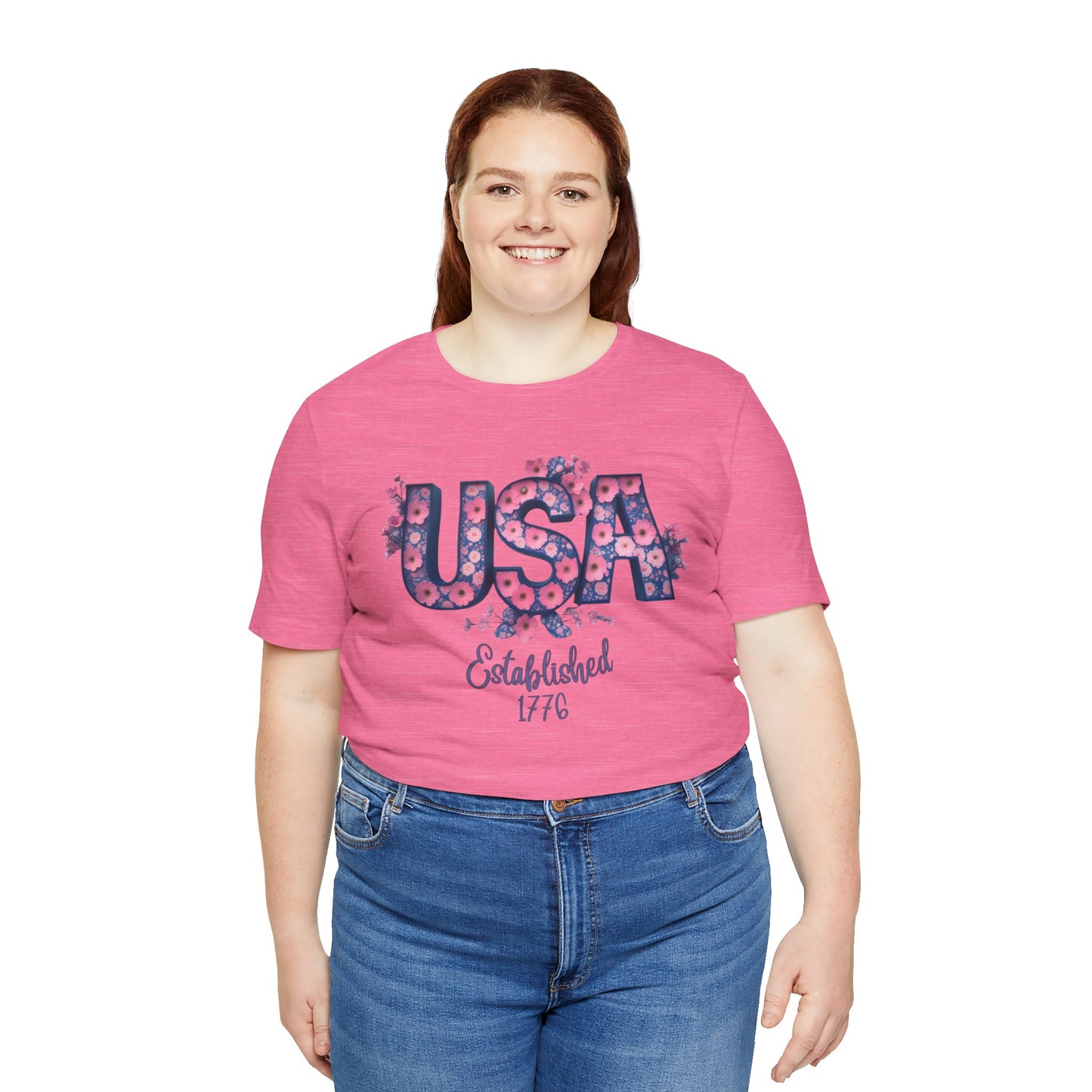 Classic Patriotic Floral USA Tee for Summer Celebrations, Unisex T-Shirt, Independence Day Gift, Casual Everyday Wear, Floral Graphic Tee