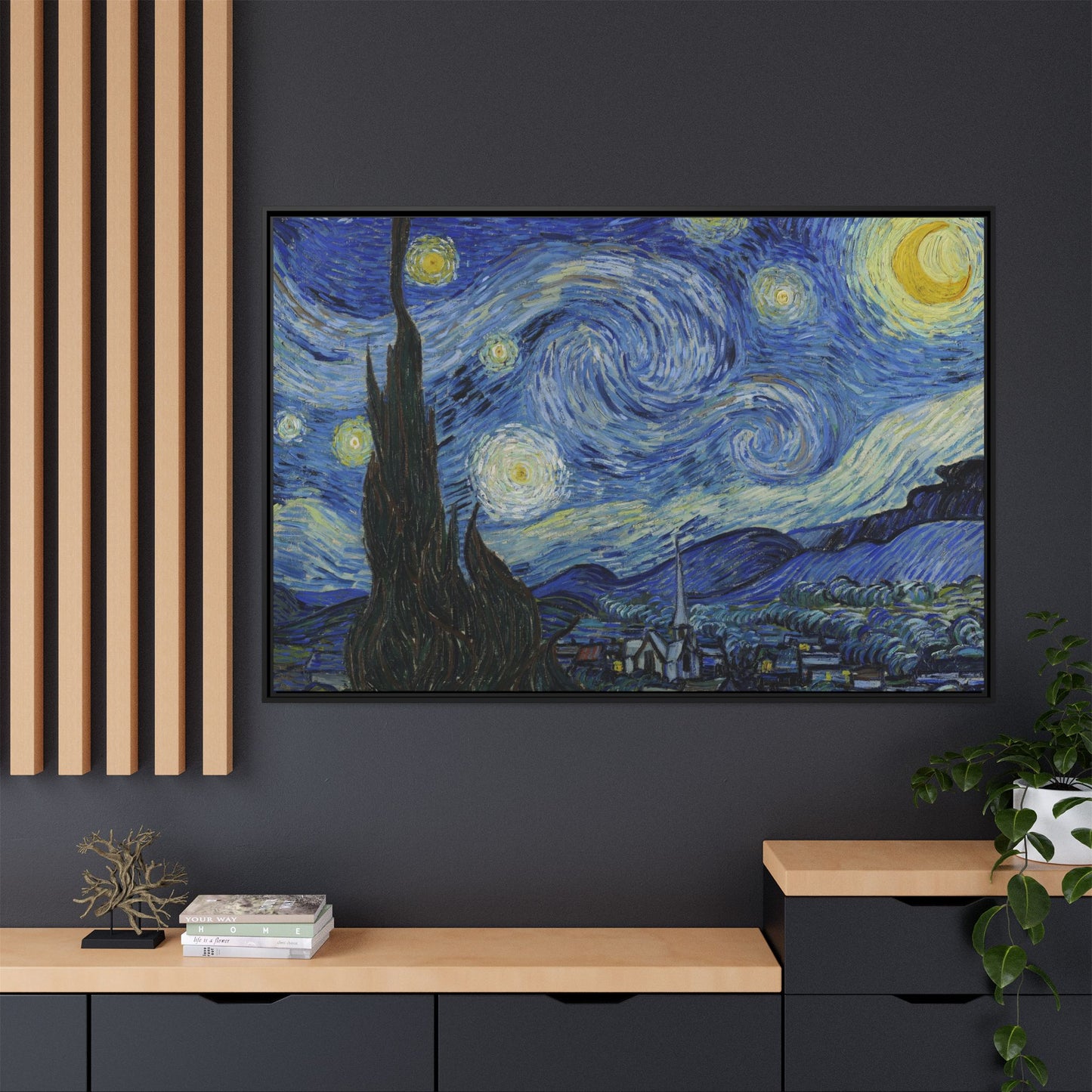 Canvas Framed Print Art - Starry Night, Vincent van Gogh Painting