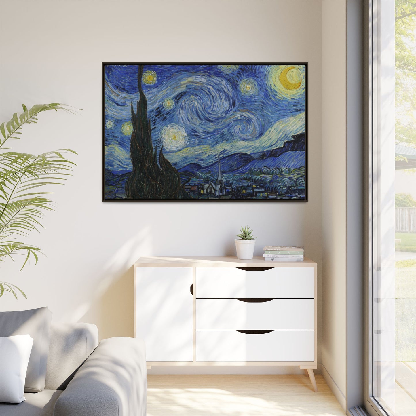 Canvas Framed Print Art - Starry Night, Vincent van Gogh Painting