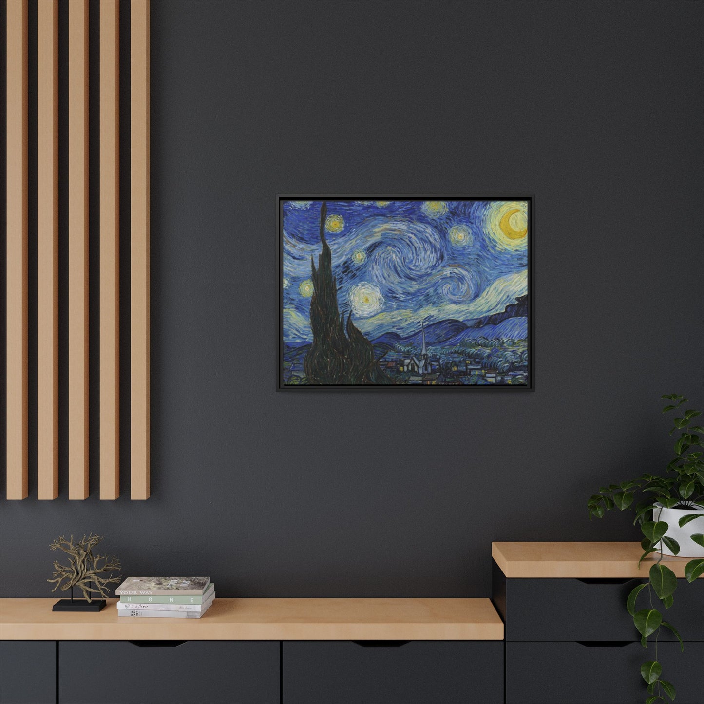 Canvas Framed Print Art - Starry Night, Vincent van Gogh Painting