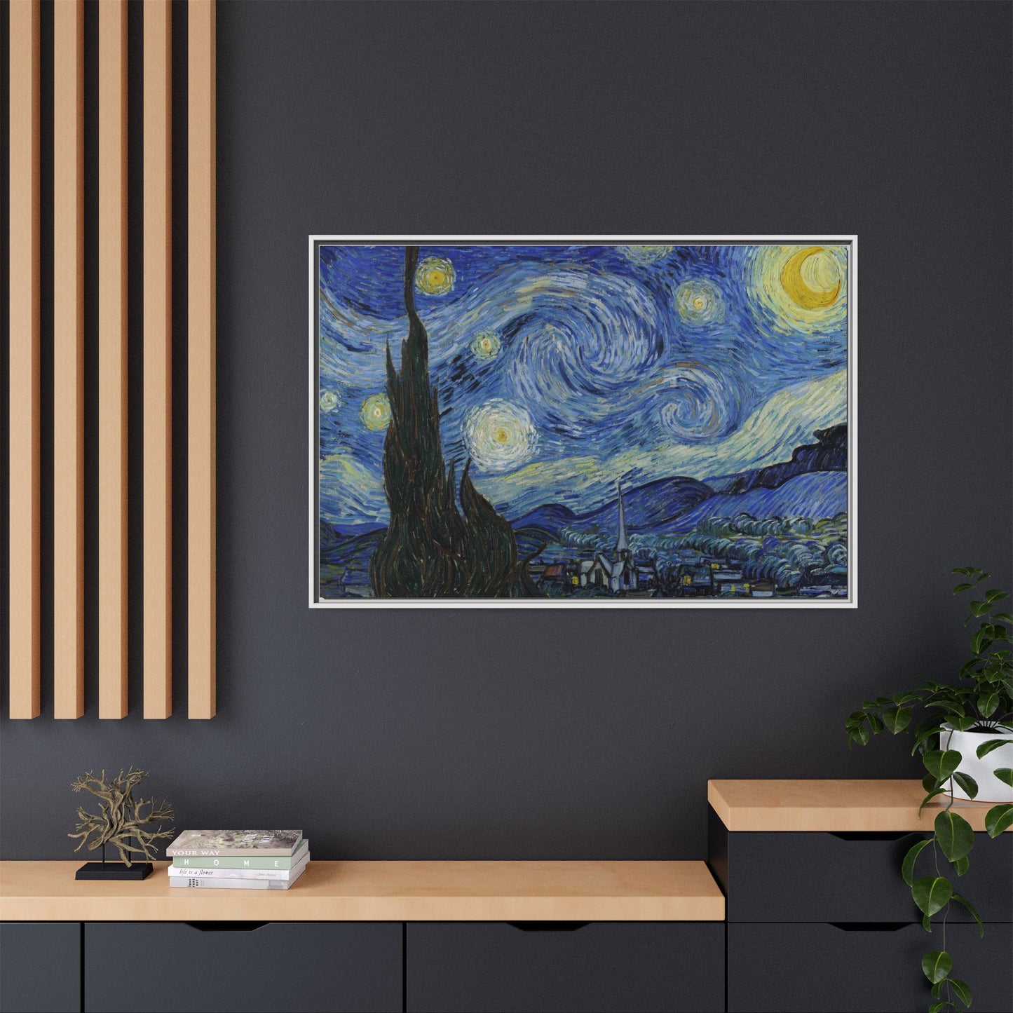 Canvas Framed Print Art - Starry Night, Vincent van Gogh Painting
