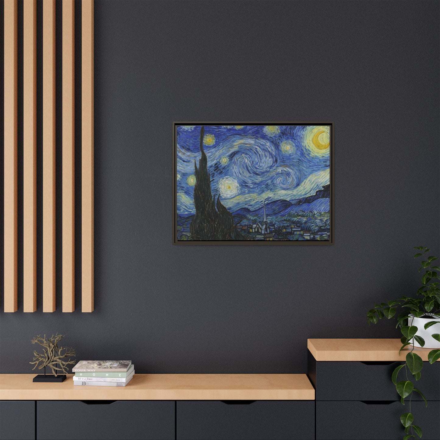 Canvas Framed Print Art - Starry Night, Vincent van Gogh Painting