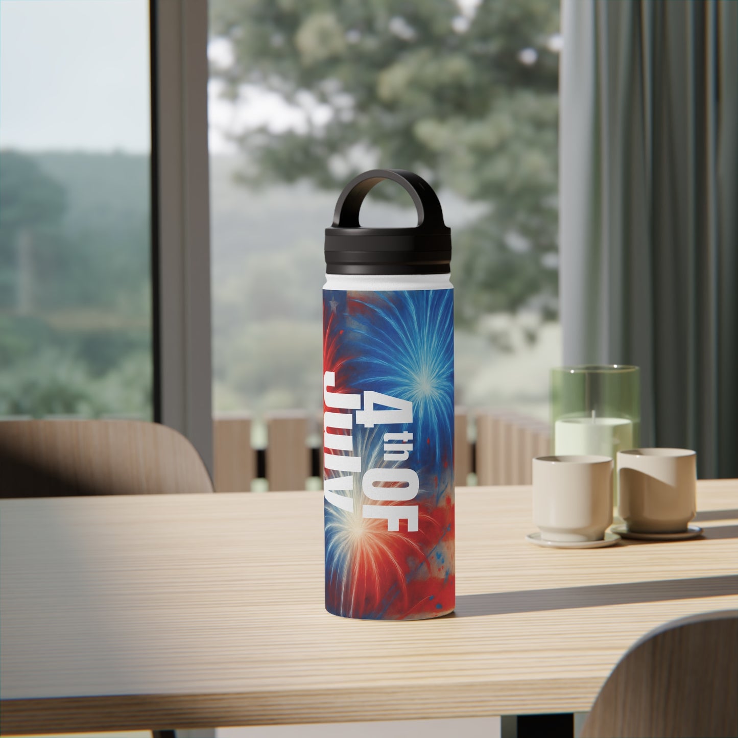 Patriotic Stainless Steel Water Bottle, Handle Lid | 4th of July Essentials, Travel Mug, Summer BBQ Accessory, Gift for Him