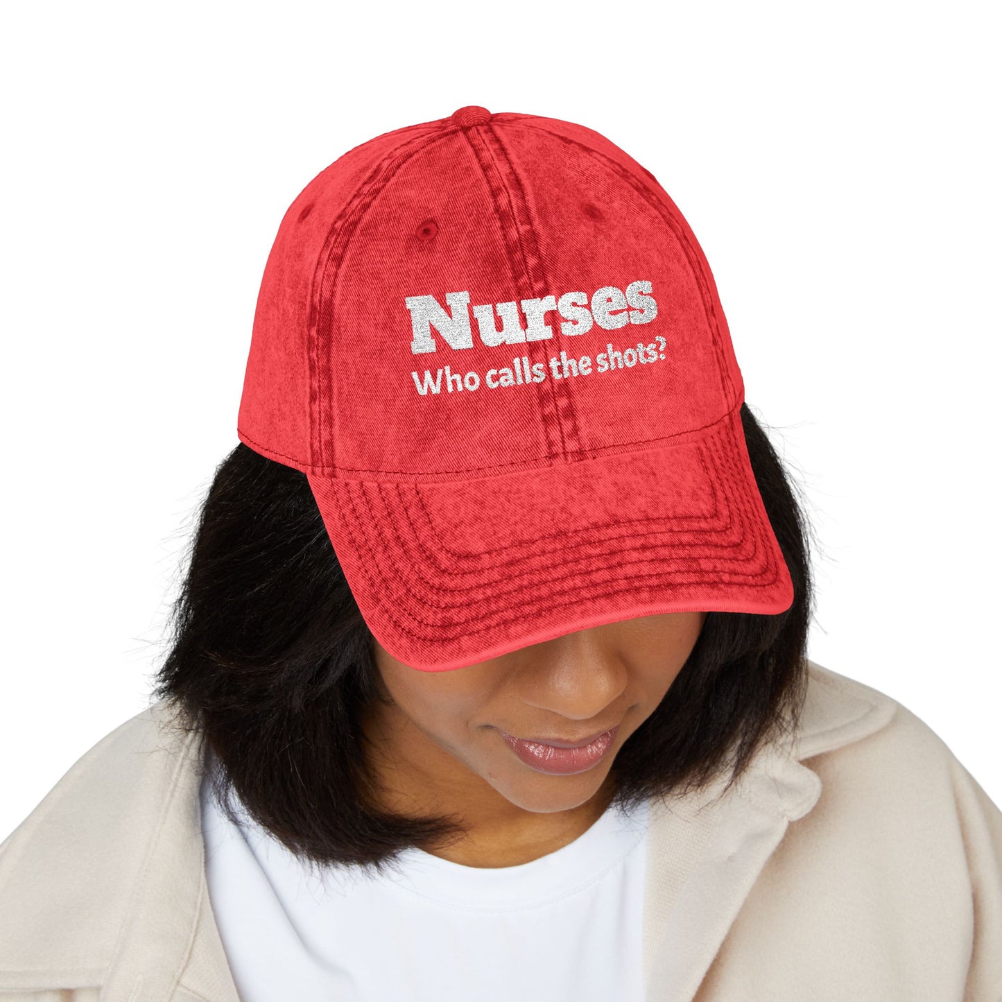 Embroidered "Nurses, Who Calls the Shots" Baseball Cap, Vintage Red Nurse Hat with "Mommy Hugs" on Back, RN Gift, Stylish Medical Headwear, Healthcare Worker Nurse Gift, Nursing Cap