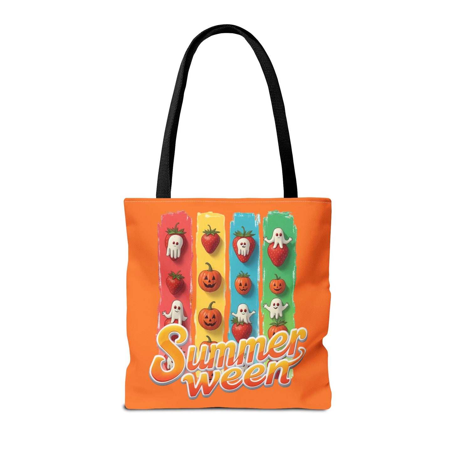 Summerween Tote Bag, Cute Ghost & Strawberry Design, Spooky Fruit School Bookbag, Teachers Gift, Large Canvas Tote, Back-to-School Gift, Beach Tote Bag