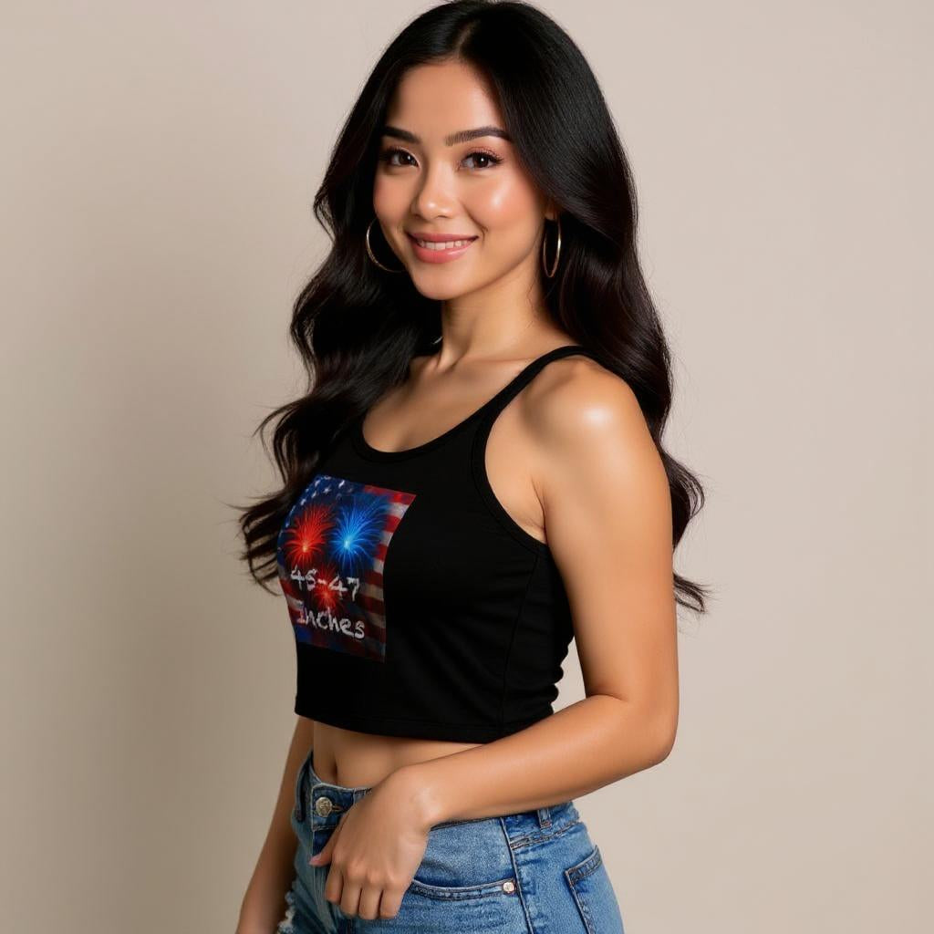 Women’s Naughty Patriotic Fireworks Top - “45-47 Inches” Star-Spangled Edition - Graphic Tank Top for Women | Trendy Summer Casual Wear, Music Festival Outfit