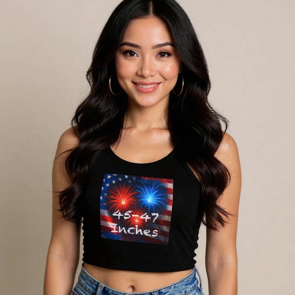 Women’s Naughty Patriotic Fireworks Top - “45-47 Inches” Star-Spangled Edition - Graphic Tank Top for Women | Trendy Summer Casual Wear, Music Festival Outfit