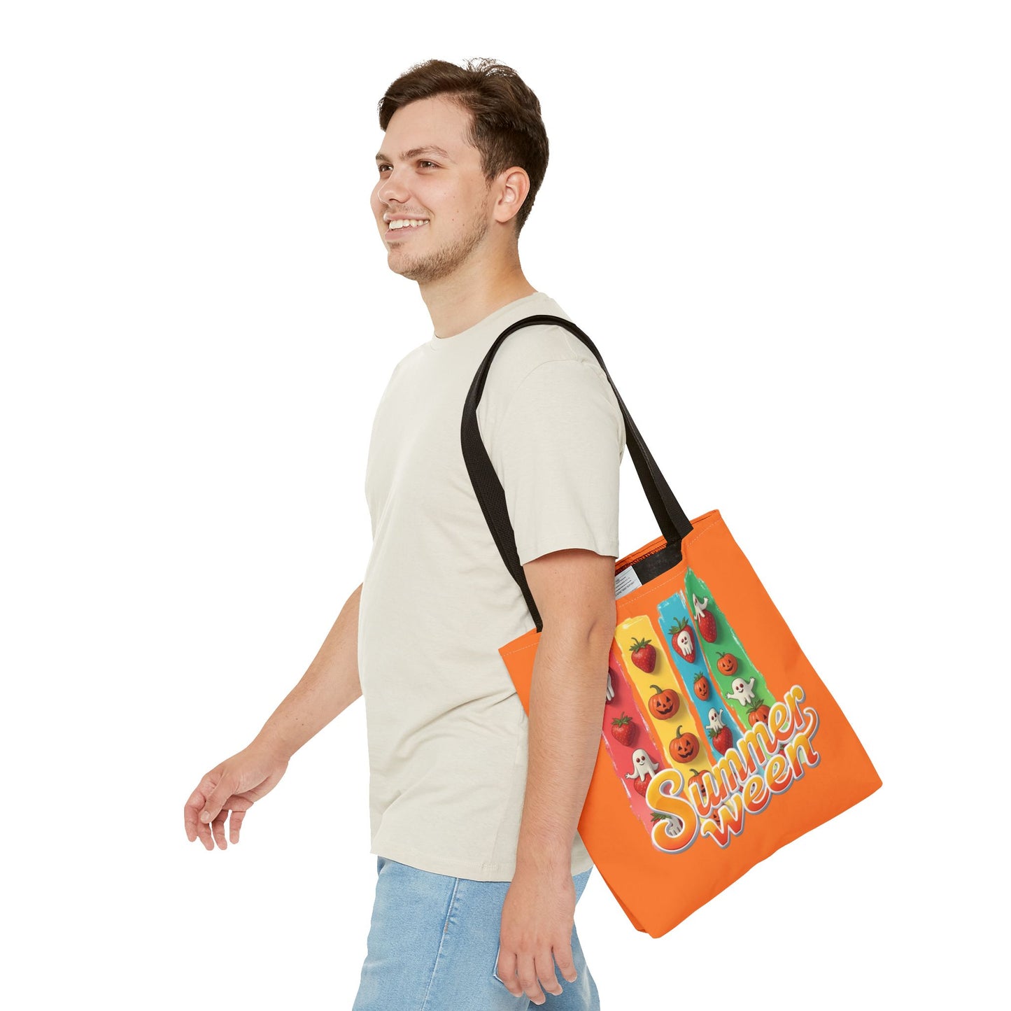 Summerween Tote Bag, Cute Ghost & Strawberry Design, Spooky Fruit School Bookbag, Teachers Gift, Large Canvas Tote, Back-to-School Gift, Beach Tote Bag