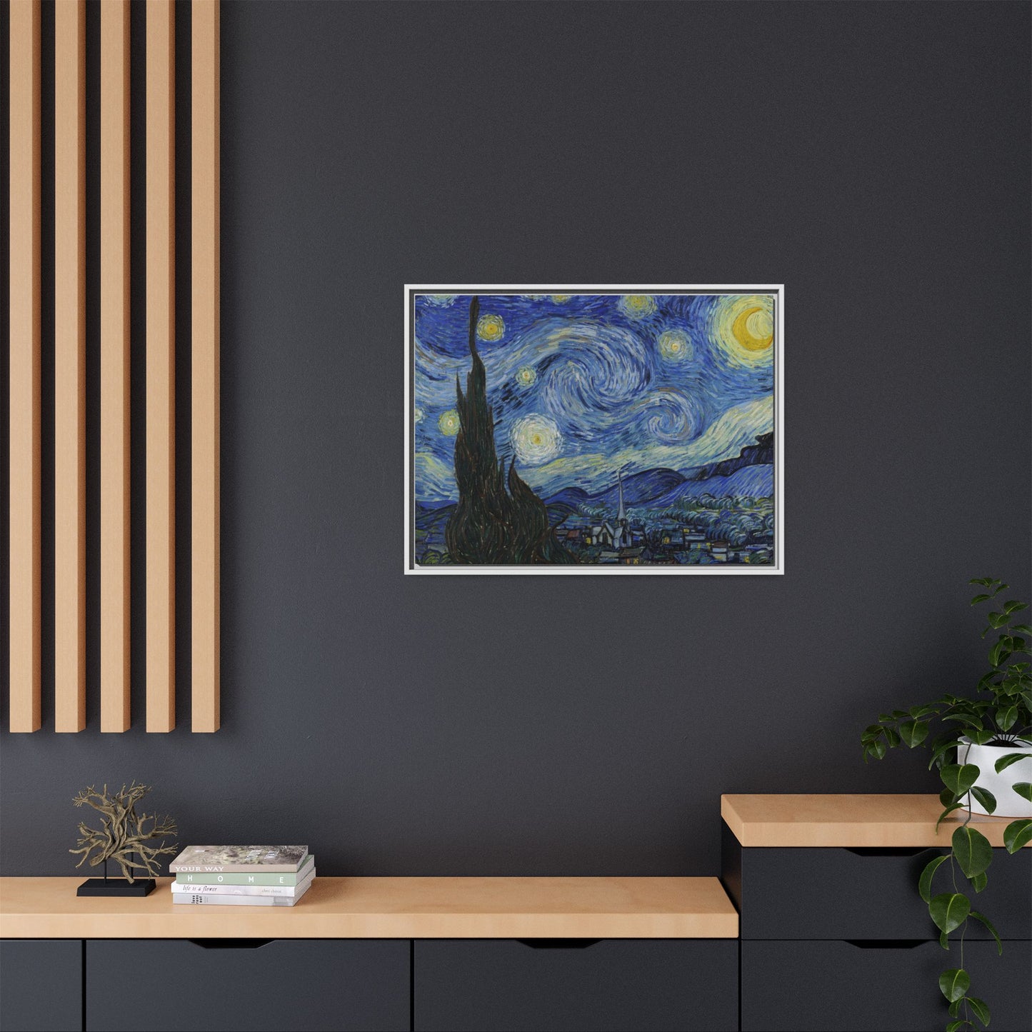 Canvas Framed Print Art - Starry Night, Vincent van Gogh Painting