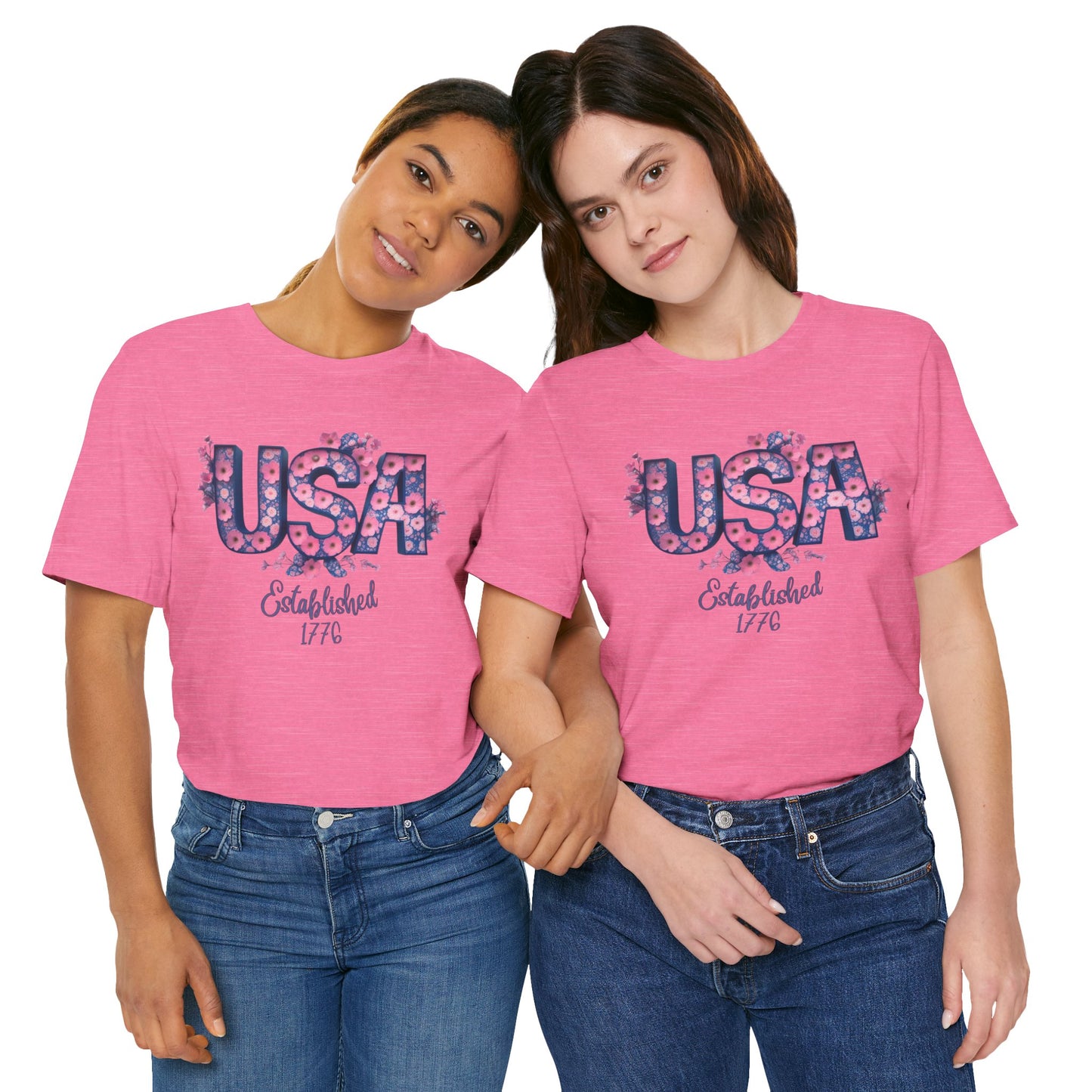 Classic Patriotic Floral USA Tee for Summer Celebrations, Unisex T-Shirt, Independence Day Gift, Casual Everyday Wear, Floral Graphic Tee