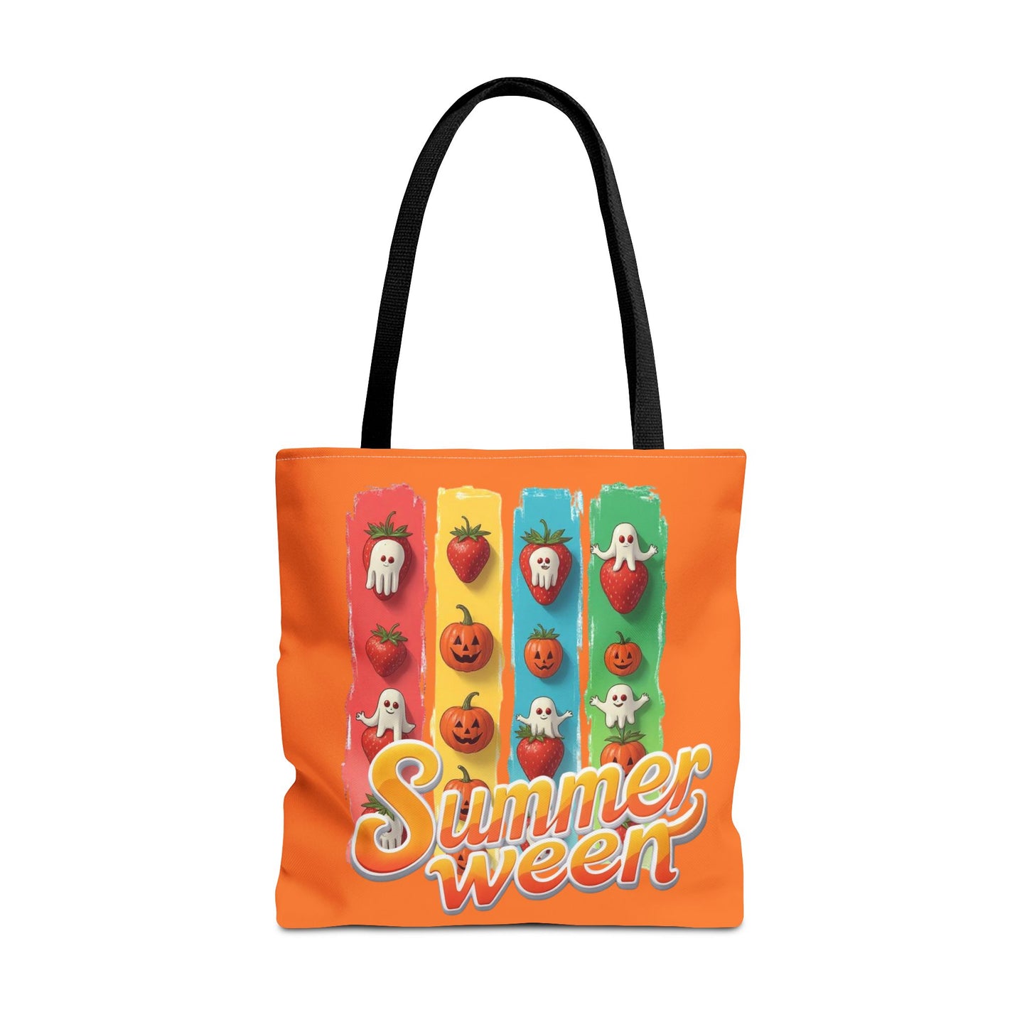 Summerween Tote Bag, Cute Ghost & Strawberry Design, Spooky Fruit School Bookbag, Teachers Gift, Large Canvas Tote, Back-to-School Gift, Beach Tote Bag
