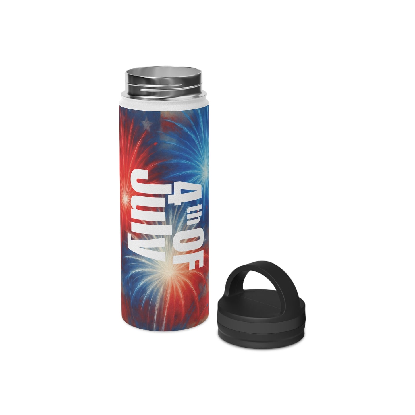 Patriotic Stainless Steel Water Bottle, Handle Lid | 4th of July Essentials, Travel Mug, Summer BBQ Accessory, Gift for Him