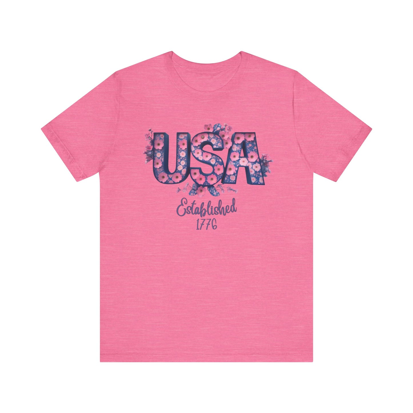 Classic Patriotic Floral USA Tee for Summer Celebrations, Unisex T-Shirt, Independence Day Gift, Casual Everyday Wear, Floral Graphic Tee