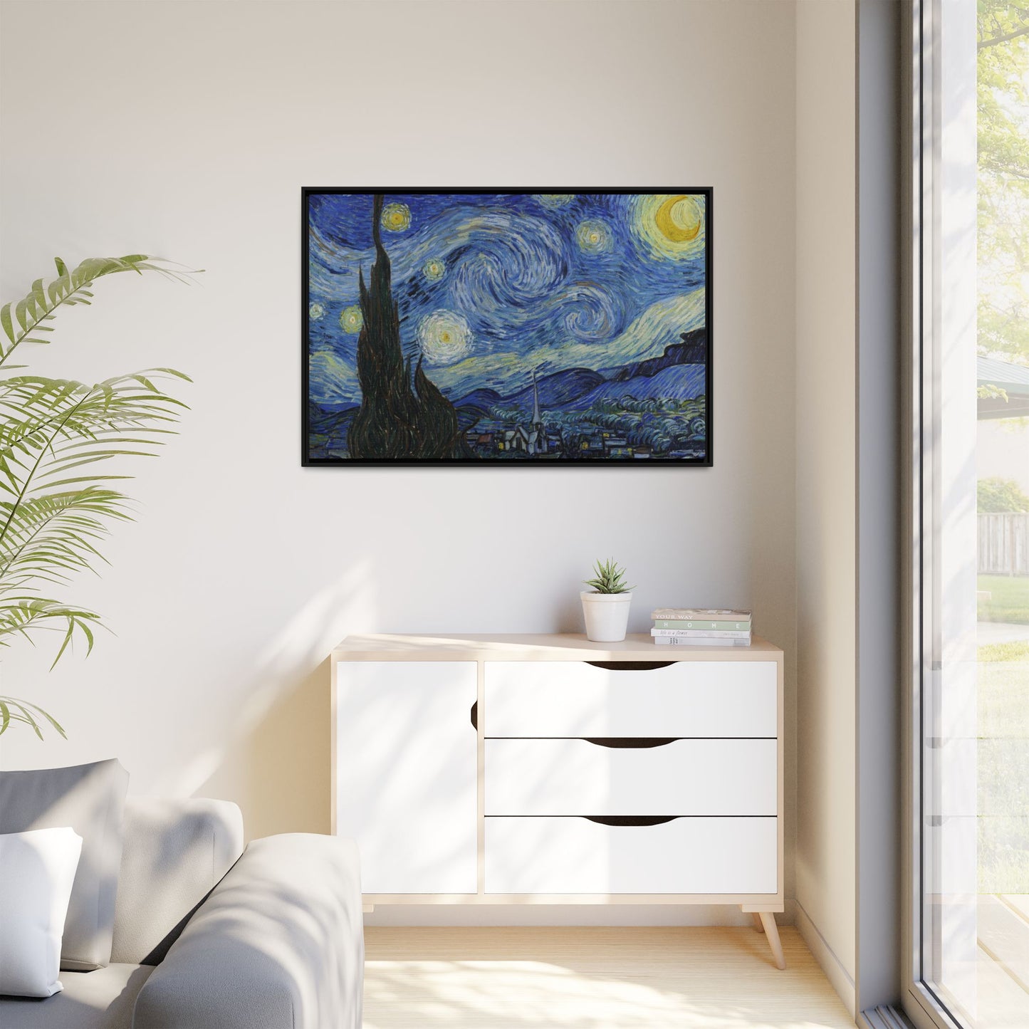 Canvas Framed Print Art - Starry Night, Vincent van Gogh Painting