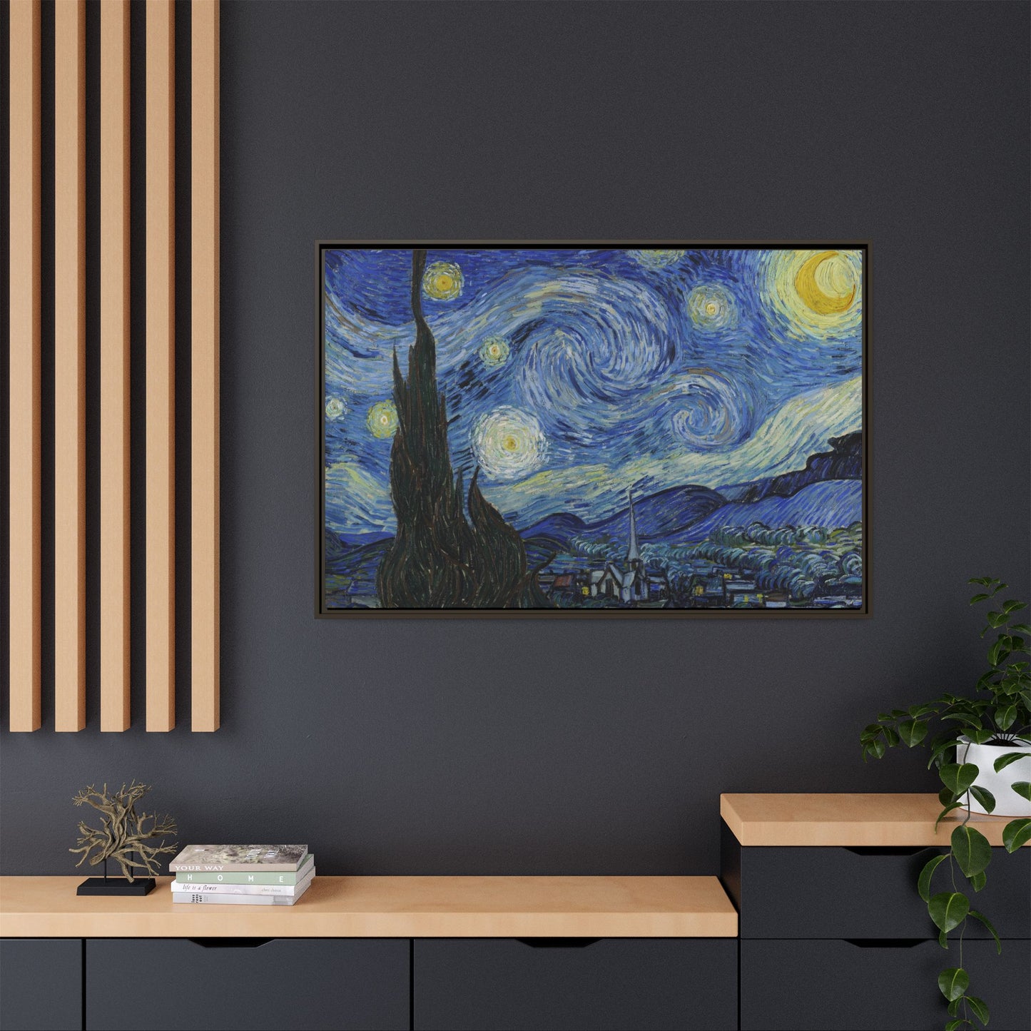 Canvas Framed Print Art - Starry Night, Vincent van Gogh Painting