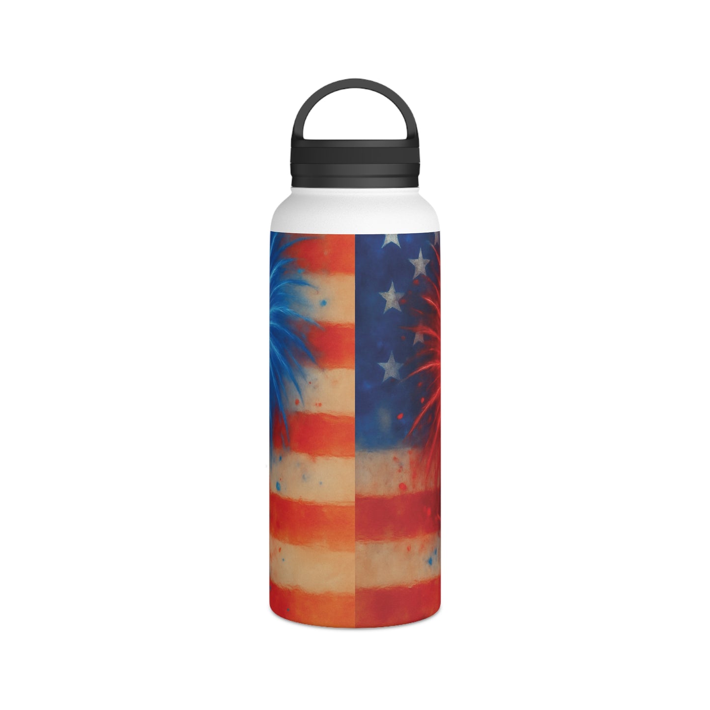 Patriotic Stainless Steel Water Bottle, Handle Lid | 4th of July Essentials, Travel Mug, Summer BBQ Accessory, Gift for Him