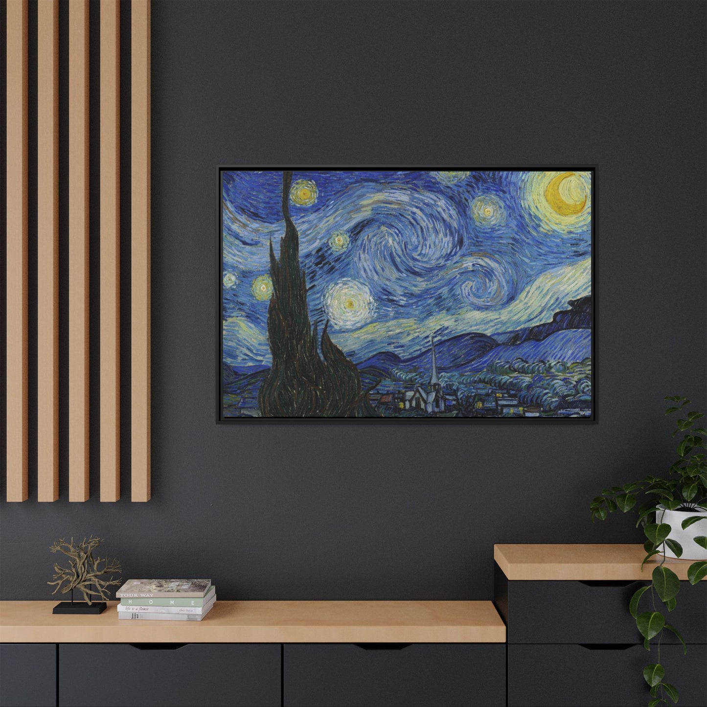 Canvas Framed Print Art - Starry Night, Vincent van Gogh Painting