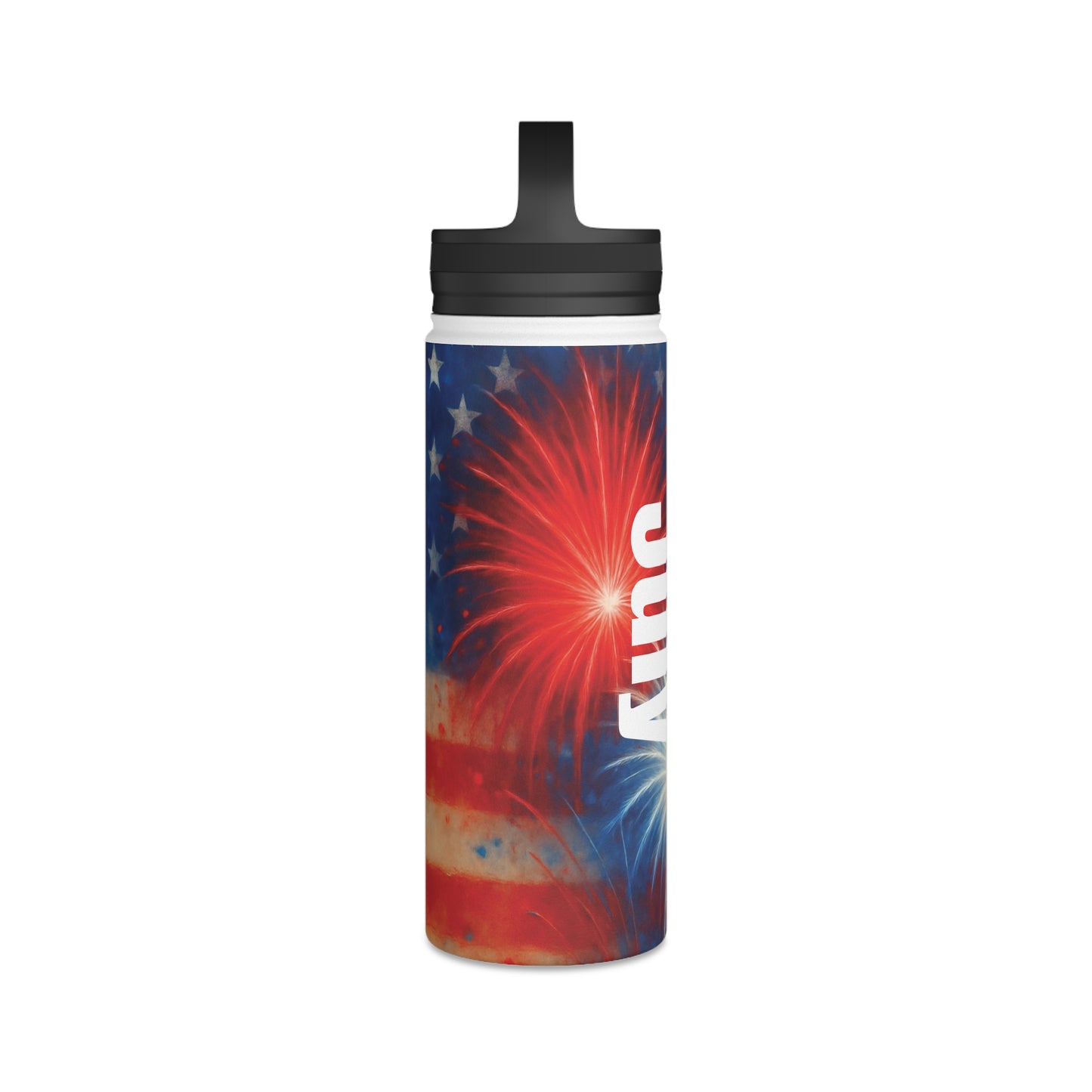 Patriotic Stainless Steel Water Bottle, Handle Lid | 4th of July Essentials, Travel Mug, Summer BBQ Accessory, Gift for Him