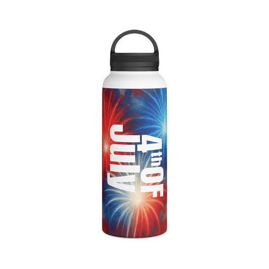 Patriotic Stainless Steel Water Bottle, Handle Lid | 4th of July Essentials, Travel Mug, Summer BBQ Accessory, Gift for Him