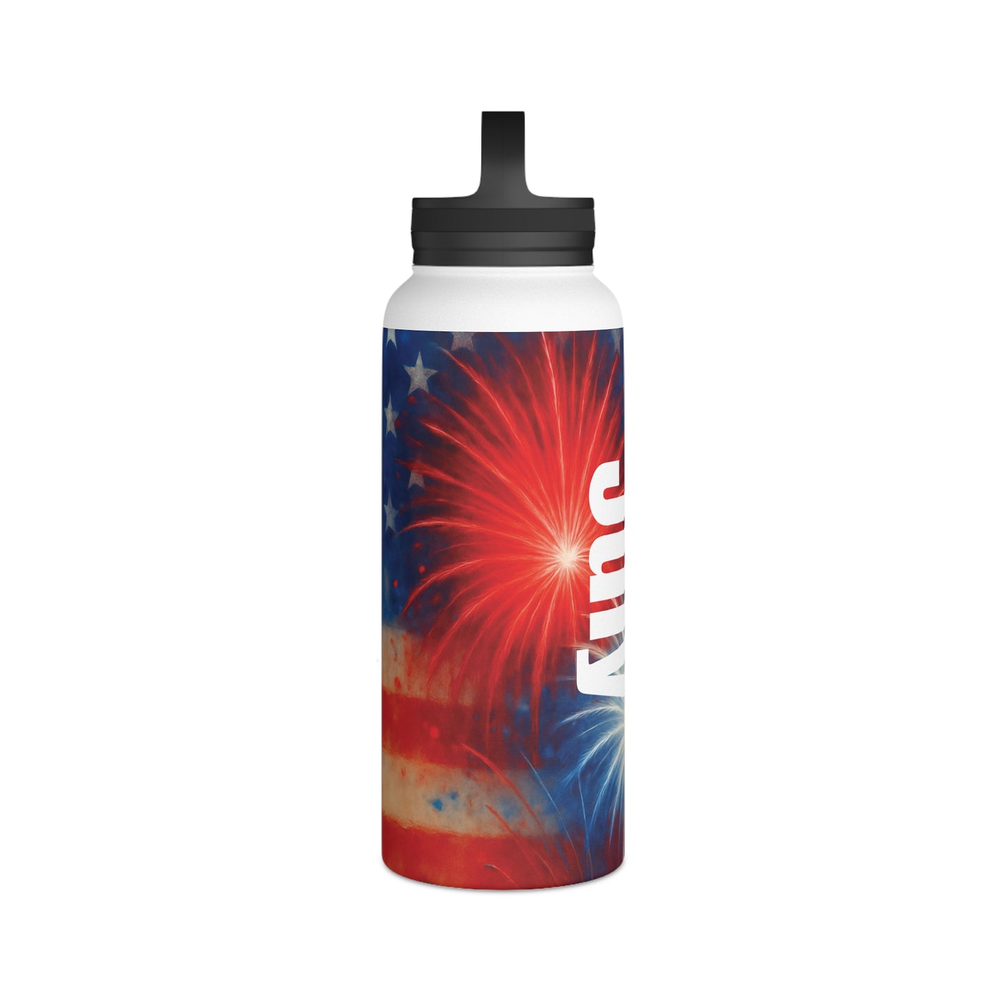 Patriotic Stainless Steel Water Bottle, Handle Lid | 4th of July Essentials, Travel Mug, Summer BBQ Accessory, Gift for Him