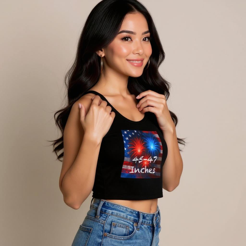 Women’s Naughty Patriotic Fireworks Top - “45-47 Inches” Star-Spangled Edition - Graphic Tank Top for Women | Trendy Summer Casual Wear, Music Festival Outfit